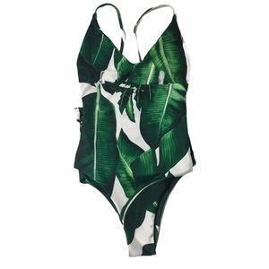 PALM LEAF Tropical  1Pc Criss Cross Back 1Pc Swim Sz M